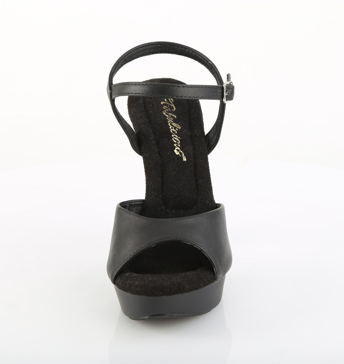 Fabulicious Cocktail-509 5 inch black faux leather ankle strap sandal, front view