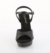 Fabulicious Cocktail-509 5 inch black faux leather ankle strap sandal, front view