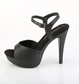 Fabulicious Cocktail-509 5 inch black faux leather ankle strap sandal, side view of the heel