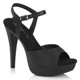 Fabulicious Cocktail-509 5 inch black faux leather ankle strap sandal, three-quarter view on white