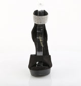 Fabulicious Cocktail-525 5 inch black faux suede rhinestone d'Orsay sandal, front view
