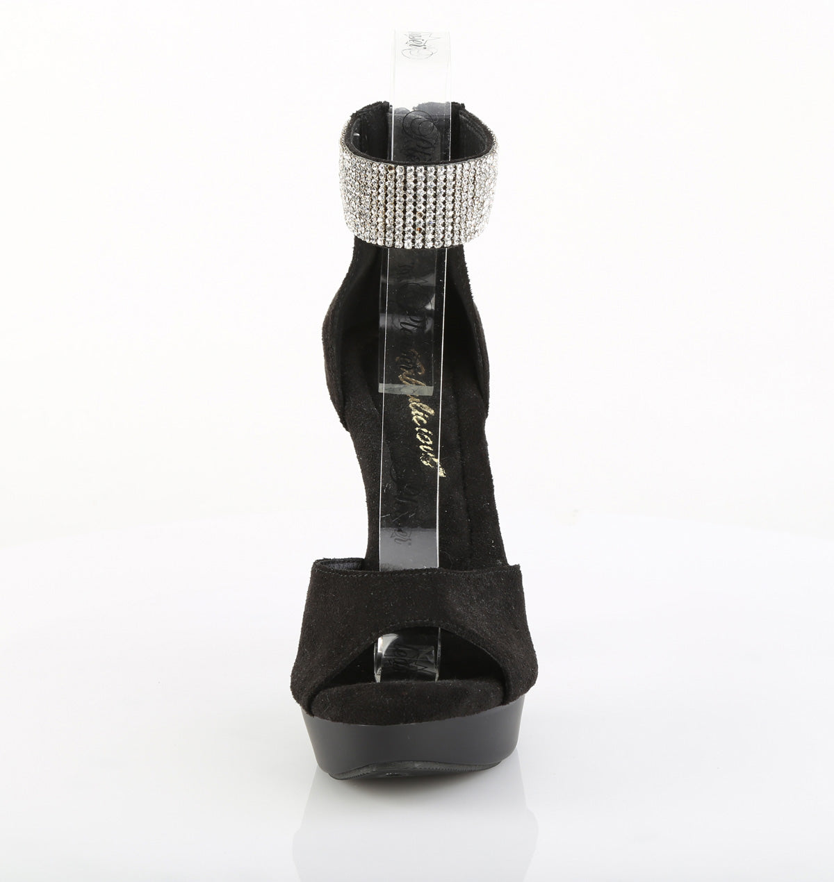 Fabulicious Cocktail-525 5 inch black faux suede rhinestone d'Orsay sandal, front view
