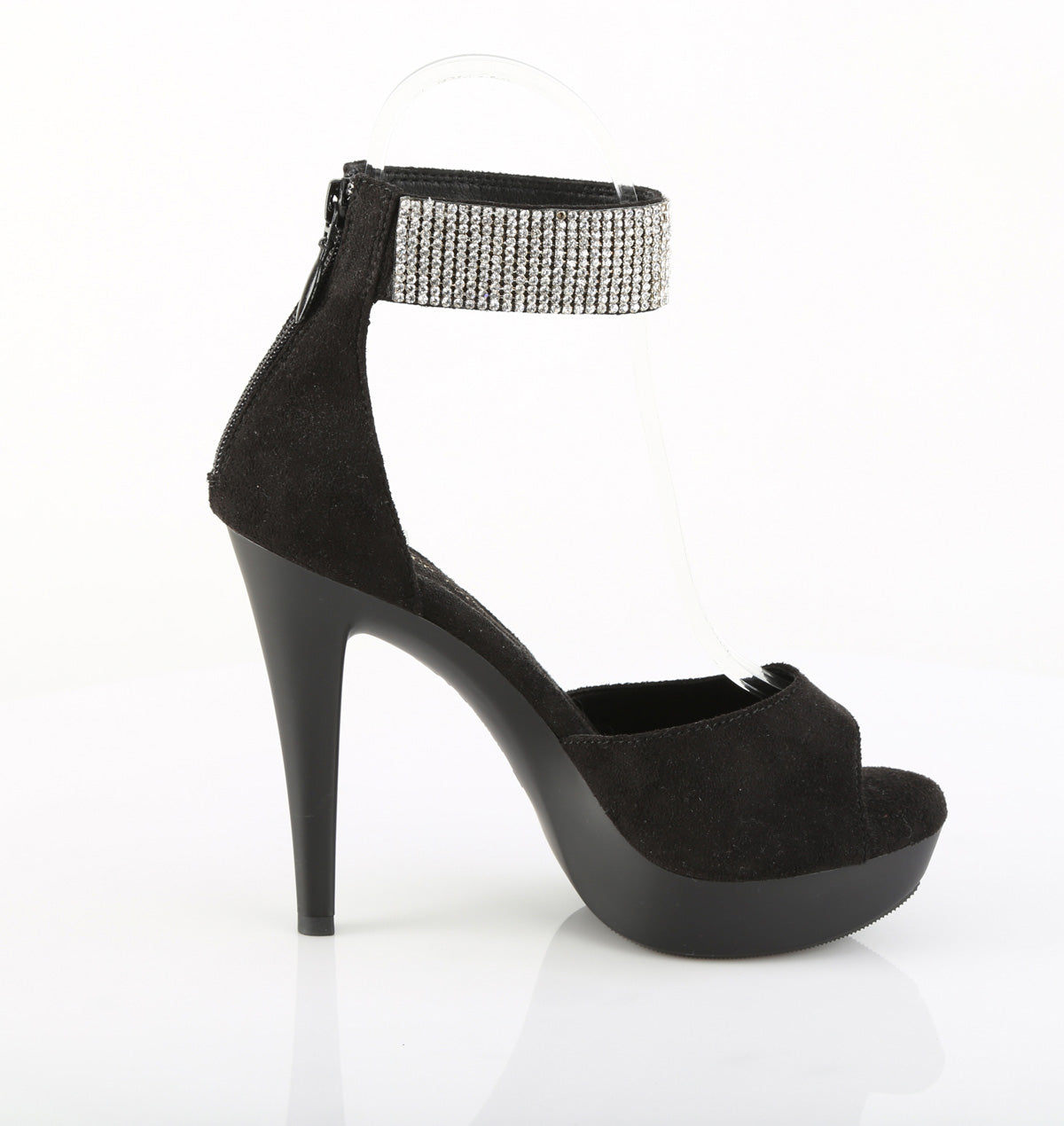 Fabulicious Cocktail-525 5 inch black faux suede rhinestone d'Orsay sandal, inside view