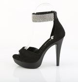 Fabulicious Cocktail-525 5 inch black faux suede rhinestone d'Orsay sandal, side view of the heel