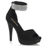 Fabulicious Cocktail-525 5 inch black faux suede rhinestone d'Orsay sandal, three-quarter view on white