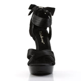 Fabulicious Cocktail-568 5 inch black satin criss cross bow back sandal, front view
