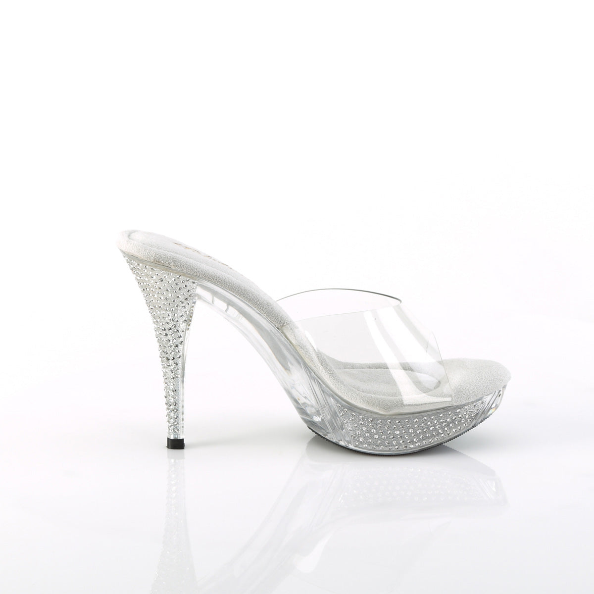Fabulicious Elegant-401 4.5 inch clear rhinestone platform slide, inside view