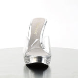 Fabulicious Elegant-401 4.5 inch clear silver chrome rhinestone platform slide, front view