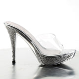 Fabulicious Elegant-401 4.5 inch clear silver chrome rhinestone platform slide, inside view