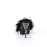Fabulicious Elegant-401F 4.5 inch black marabou slide, back view of the heel