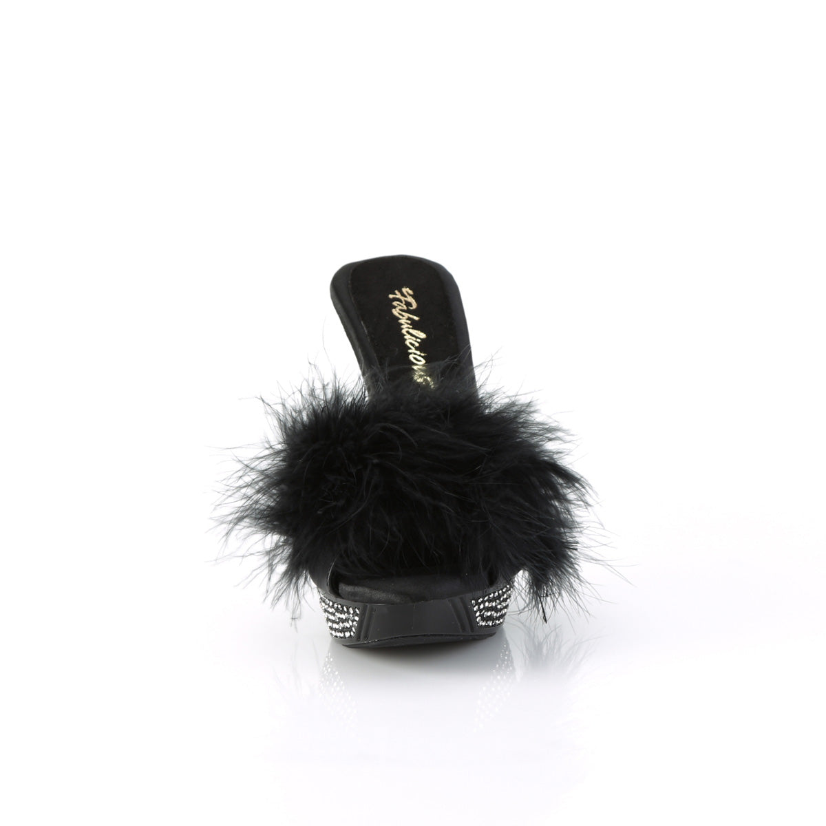 Fabulicious Elegant-401F 4.5 inch black marabou slide, front view
