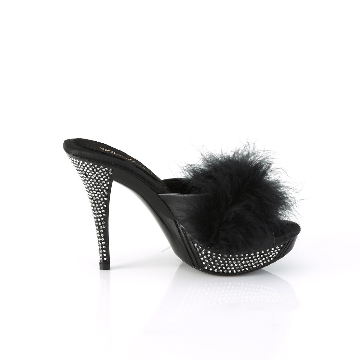 Fabulicious Elegant-401F 4.5 inch black marabou slide, inside view