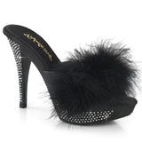 Fabulicious Elegant-401F 4.5 inch black marabou slide, three-quarter view on white