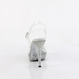 Fabulicious Elegant-408 4.5 inch clear rhinestone platform ankle strap sandal, back view of the heel