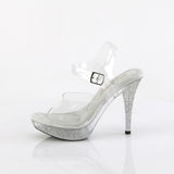 Fabulicious Elegant-408 4.5 inch clear rhinestone platform ankle strap sandal, side view of the heel