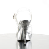 Fabulicious Elegant-408 4.5 inch clear silver chrome rhinestone platform ankle strap sandal, back view of the heel