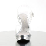 Fabulicious Elegant-408 4.5 inch clear silver chrome rhinestone platform ankle strap sandal, front view