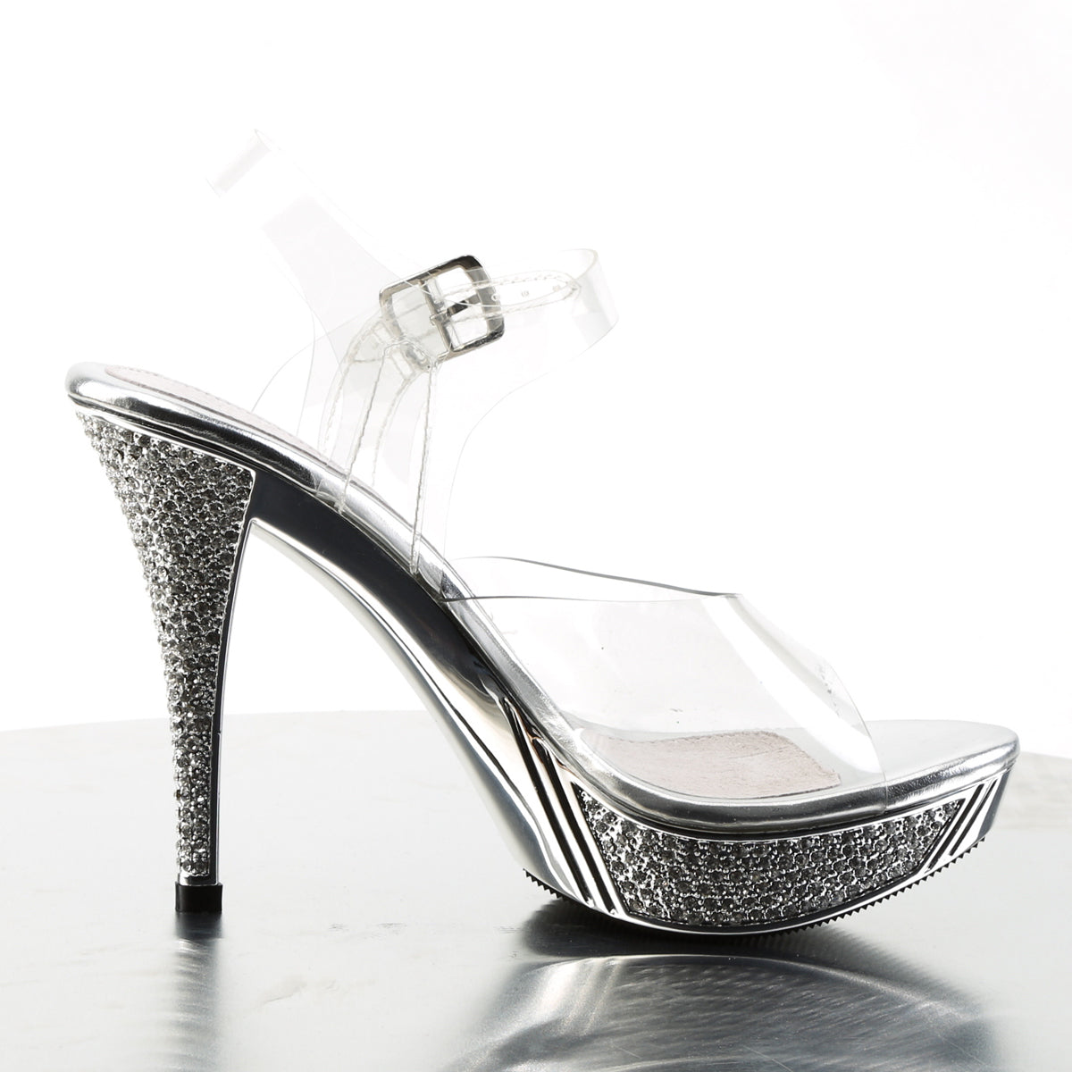 Fabulicious Elegant-408 4.5 inch clear silver chrome rhinestone platform ankle strap sandal, inside view
