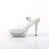 Fabulicious Elegant-408ABRS 4.5 inch clear AB rhinestone ankle strap sandal, side view of the heel
