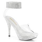 Fabulicious Elegant-442 4.5 inch clear rhinestone ankle cuff sandal, three-quarter view on white