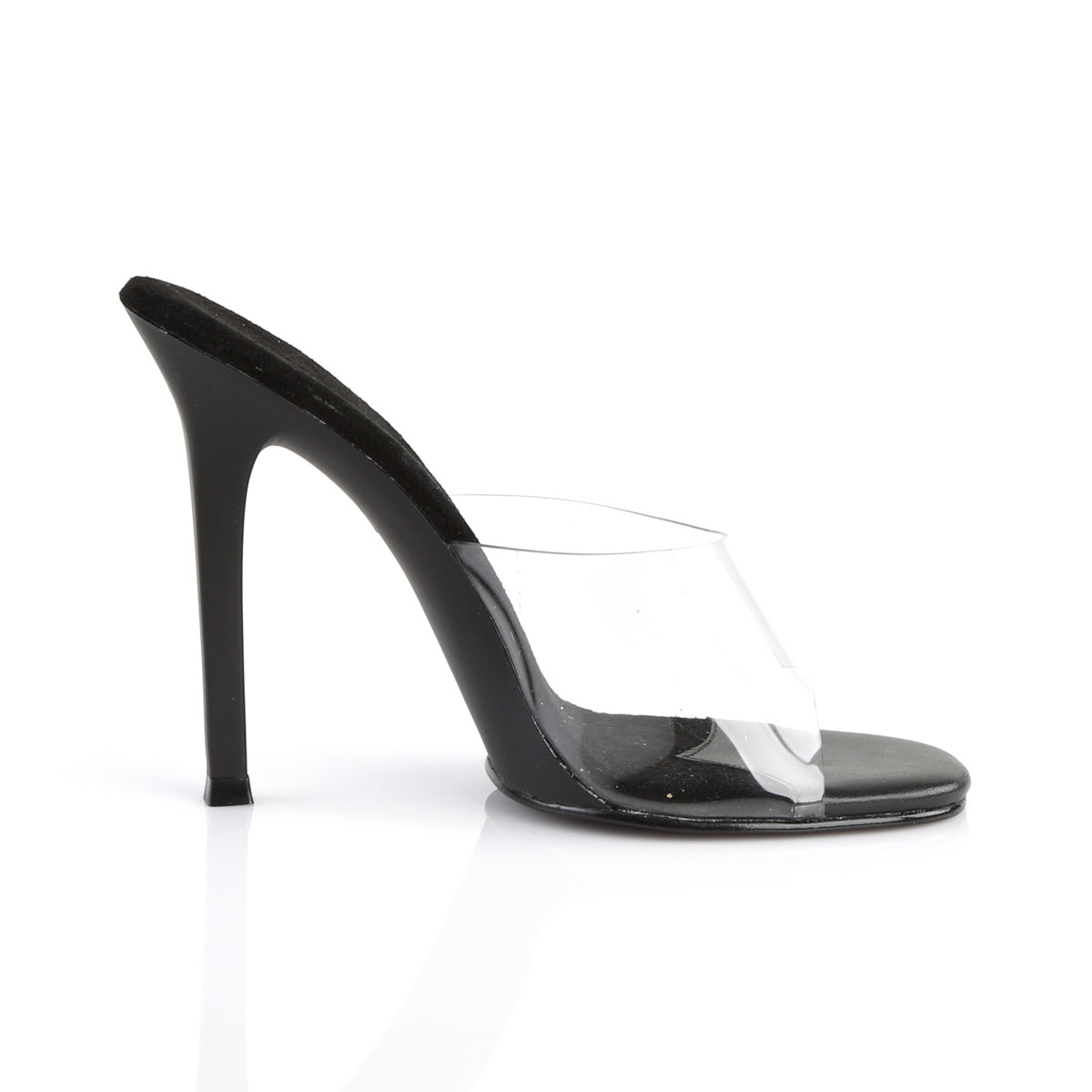Fabulicious Gala-01 4.5 inch clear black stiletto slide, inside view