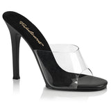 Fabulicious Gala-01 4.5 inch clear black stiletto slide, three-quarter view on white