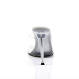 Fabulicious Gala-01 4.5 inch clear stiletto slide, back view of the heel
