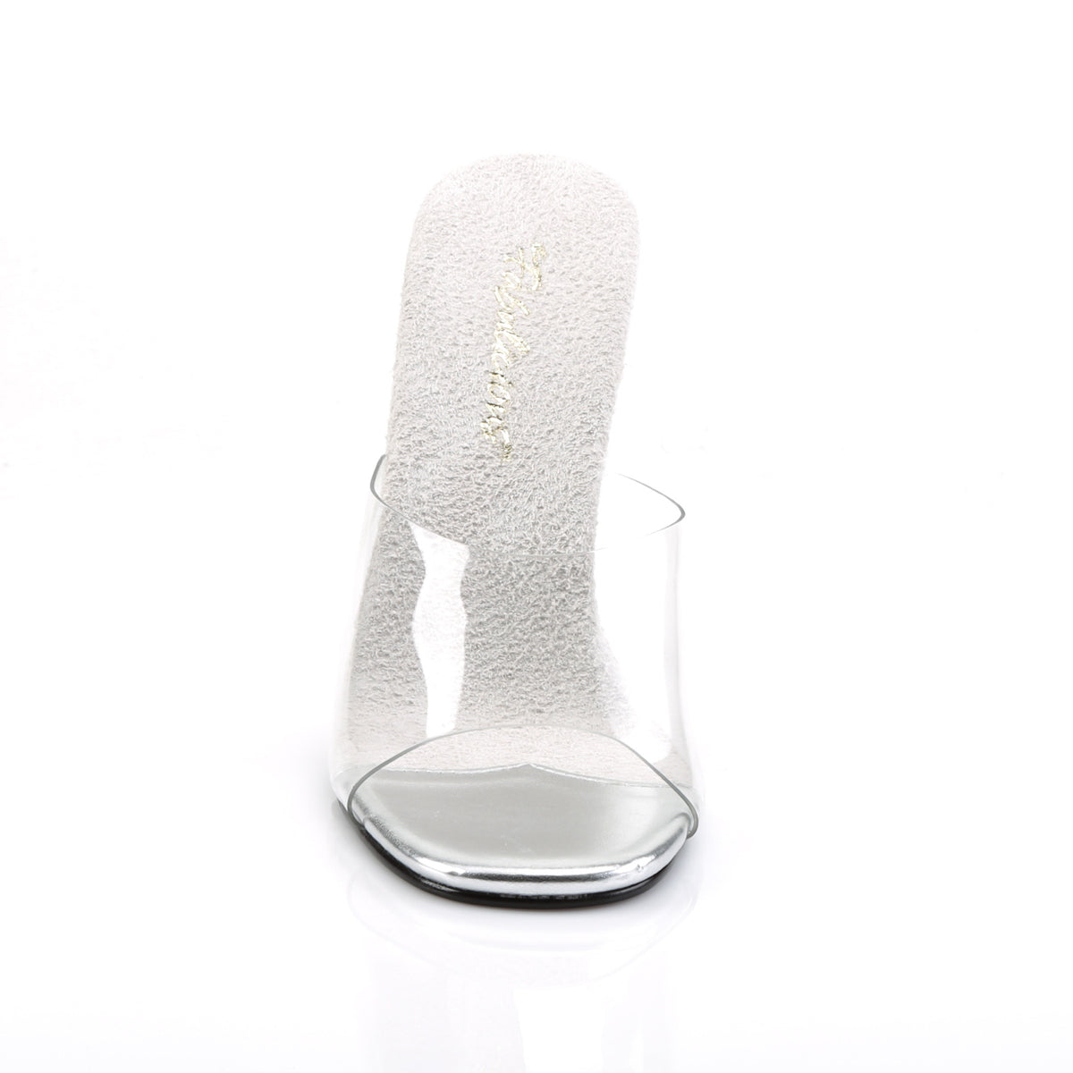 Fabulicious Gala-01 4.5 inch clear stiletto slide, front view
