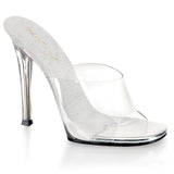 Fabulicious Gala-01 4.5 inch clear stiletto slide, three-quarter view on white