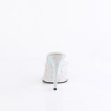 Fabulicious Gala-01DM 4.5 inch clear silver rhinestone stiletto slide, back view of the heel