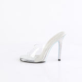Fabulicious Gala-01DM 4.5 inch clear silver rhinestone stiletto slide, side view of the heel