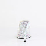 Fabulicious Gala-01DML 4.5 inch clear silver large rhinestone stiletto slide, back view of the heel