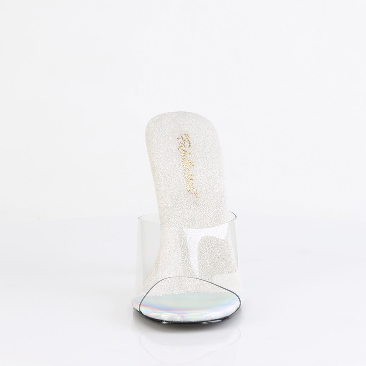 Fabulicious Gala-01DML 4.5 inch clear silver large rhinestone stiletto slide, front view