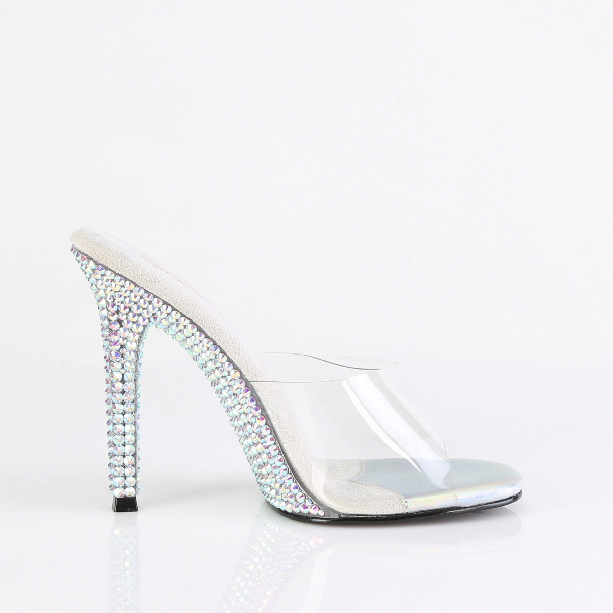 Fabulicious Gala-01DML 4.5 inch clear silver large rhinestone stiletto slide, inside view