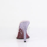 Fabulicious Gala-01DMM 4.5 inch clear lavender two tone rhinestone stiletto slide, back view of the heel