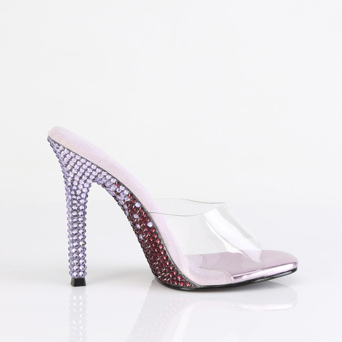 Fabulicious Gala-01DMM 4.5 inch clear lavender two tone rhinestone stiletto slide, inside view