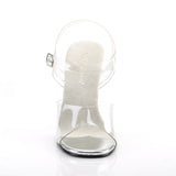 Fabulicious Gala-08 4.5 inch clear stiletto ankle strap sandal, front view