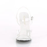 Fabulicious Gala-08MG 4.5 inch clear glitter stiletto ankle strap sandal, front view
