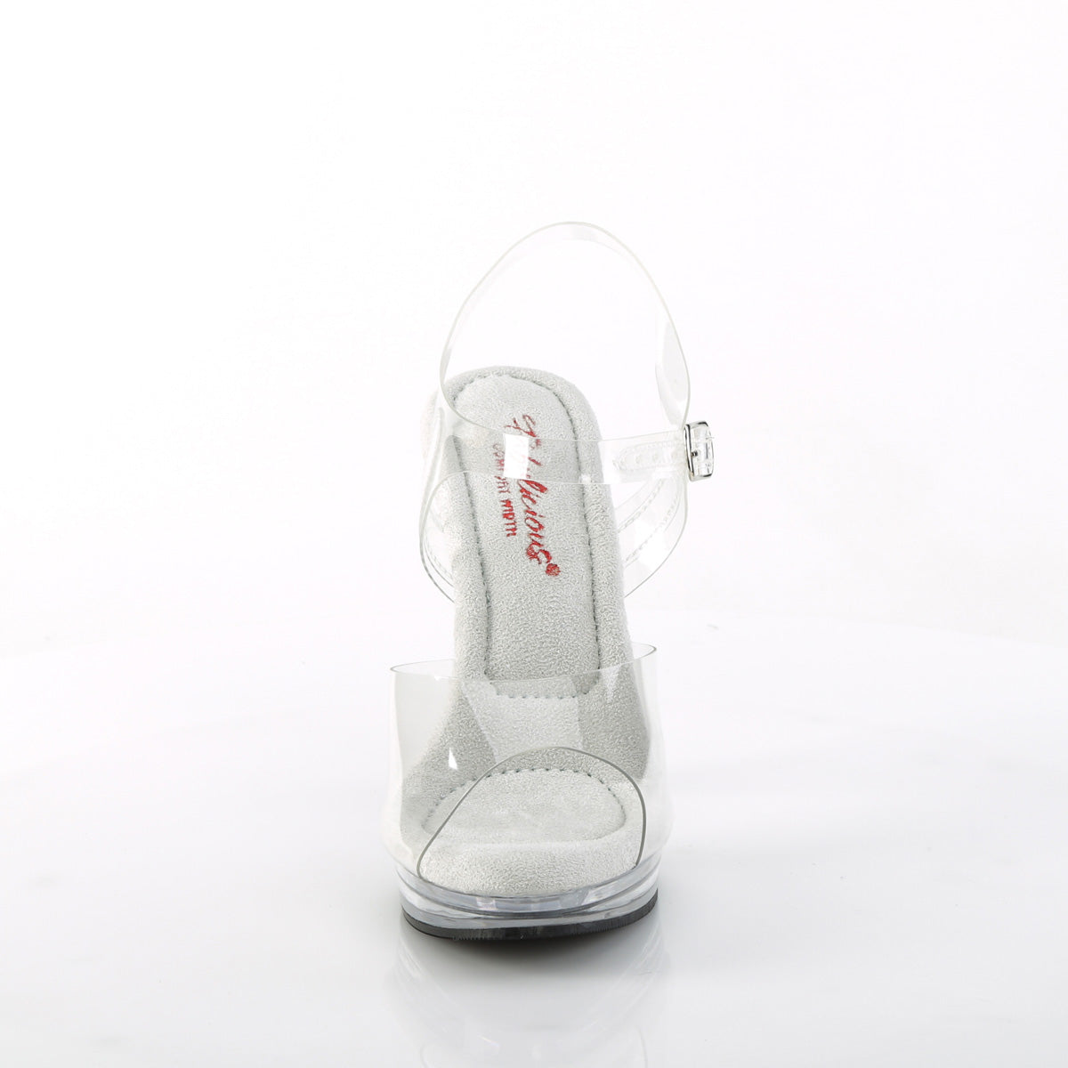 Fabulicious Glory-508 5 inch clear ankle strap sandal, front view