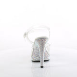 Fabulicious Glory-508DM 5 inch clear silver rhinestone-encrusted ankle strap sandal, back view of the heel
