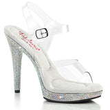 Fabulicious Glory-508DM 5 inch clear silver rhinestone-encrusted ankle strap sandal, three-quarter view on white