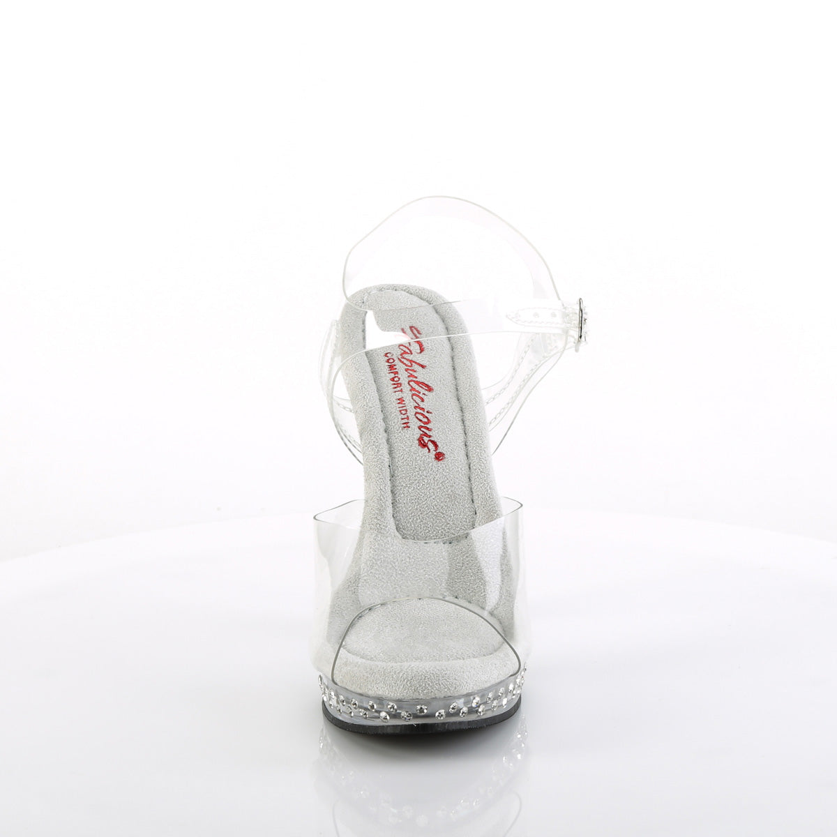 Fabulicious Glory-508SDT 5 inch clear rhinestone studded ankle strap sandal, front view