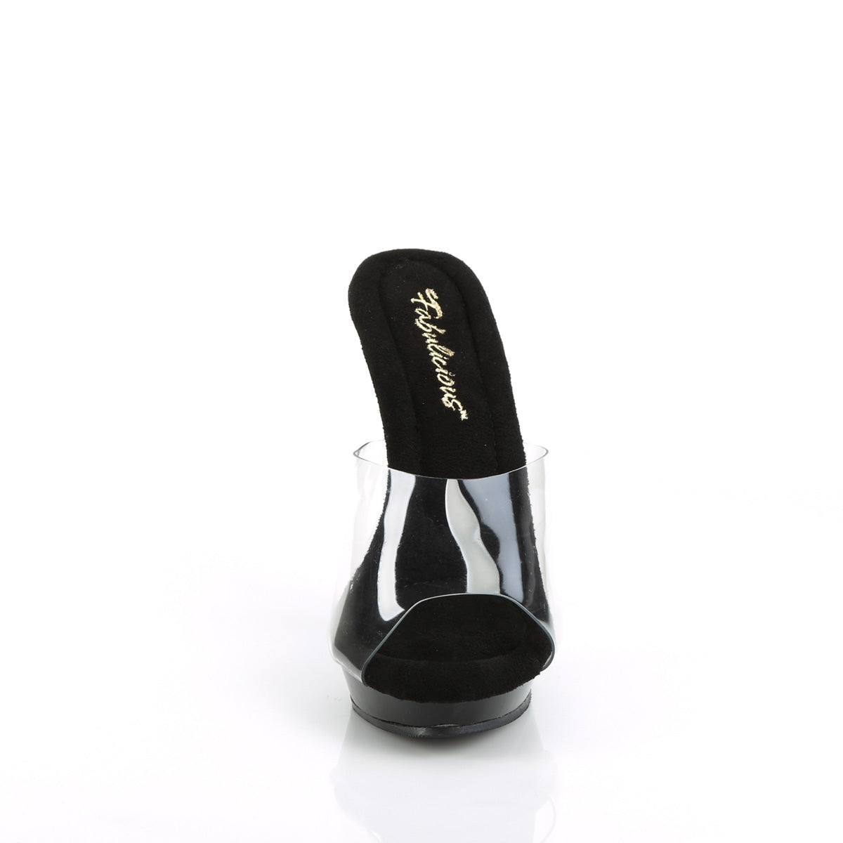 Fabulicious Lip-101 5 inch clear black platform slide, front view