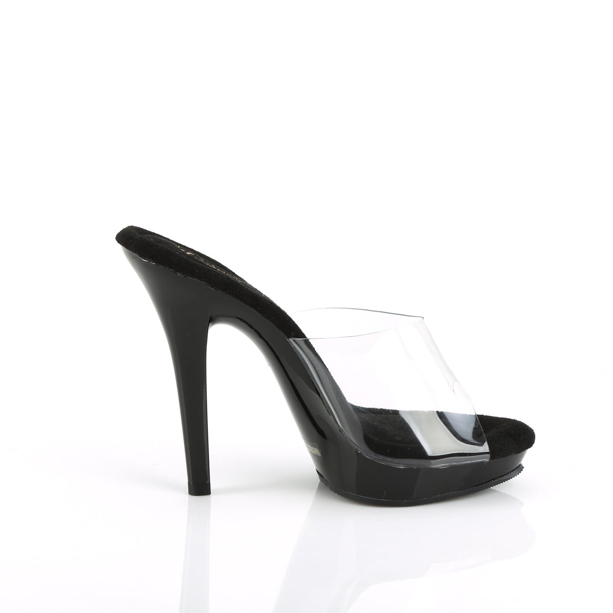 Fabulicious Lip-101 5 inch clear black platform slide, inside view