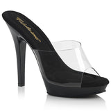 Fabulicious Lip-101 5 inch clear black platform slide, three-quarter view on white