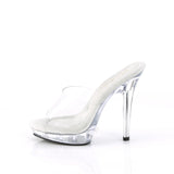 Fabulicious Lip-101 5 inch clear platform slide, side view of the heel