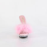 Fabulicious Lip-101-8 5 inch baby pink marabou slide, front view