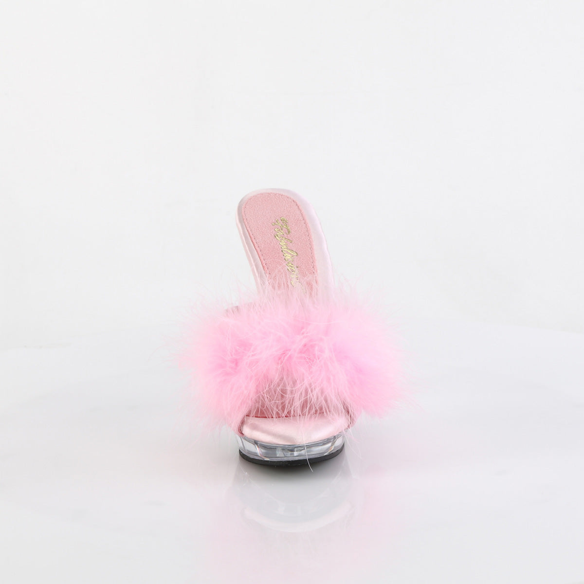 Fabulicious Lip-101-8 5 inch baby pink marabou slide, front view