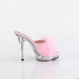 Fabulicious Lip-101-8 5 inch baby pink marabou slide, inside view