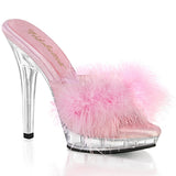 Fabulicious Lip-101-8 5 inch baby pink marabou slide, three-quarter view on white